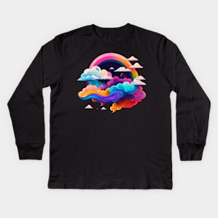 multi color clouds with rainbow Kids Long Sleeve T-Shirt